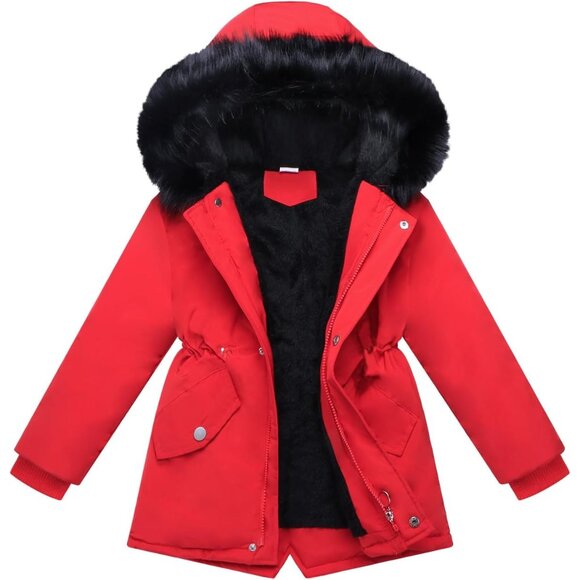 Warm Heavyweight Girls Puffer Jacket with Faux Fur Hood - Sizes 8-10 Available